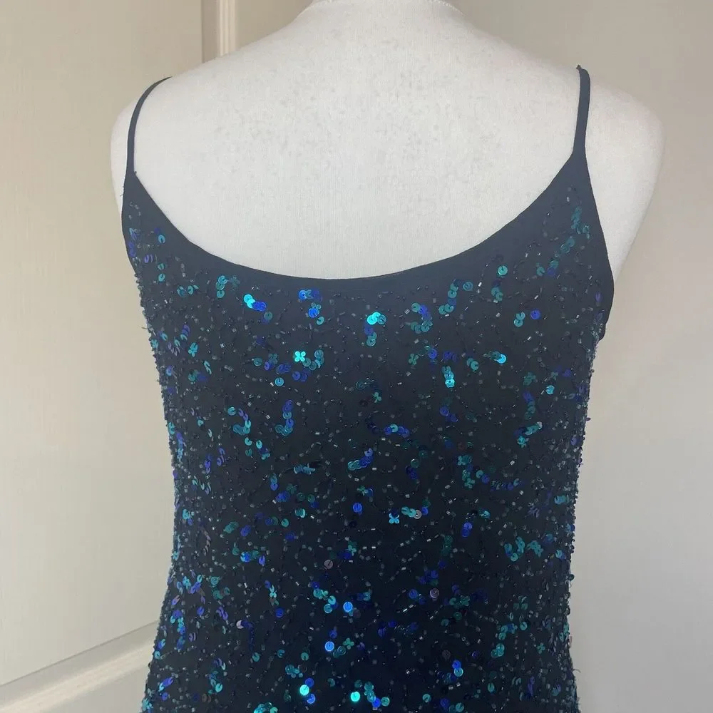 Y2K 00s George Size 12 Cowl Sequin Dress Green Black Festive Xmas - Picture 7 of 13